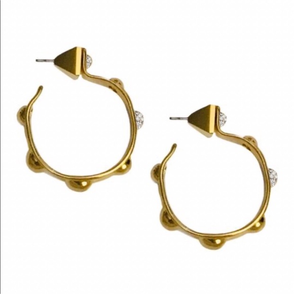 Alexis Bittar Gold Crystal Encrusted Molten Studded Hoop Earrings NWOT - Picture 4 of 6